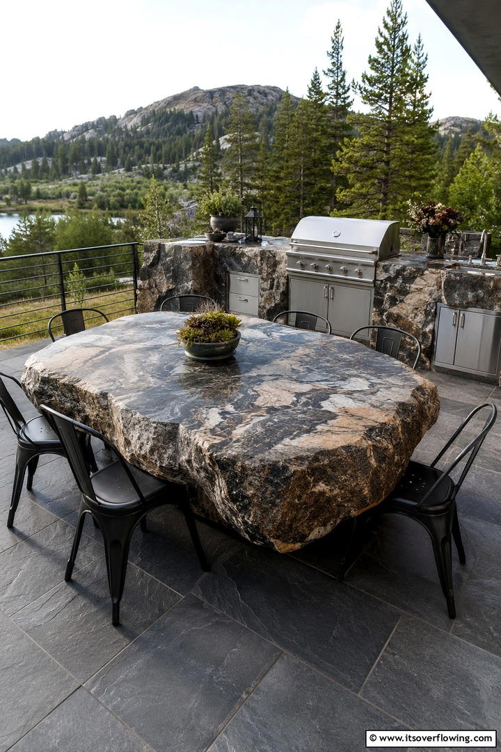 Handcrafted Stone Table - 30 Rustic Patio Ideas for a Charming Outdoor Relaxation Spot