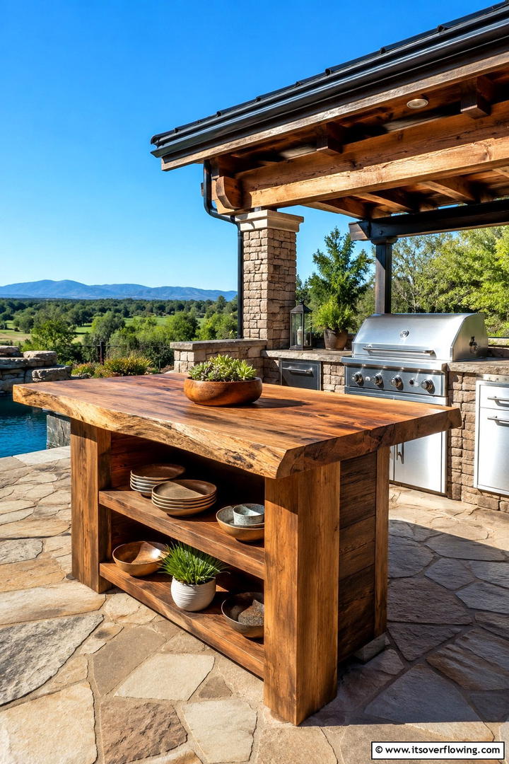 Handcrafted Wooden Island - 30 Rustic Outdoor Kitchen Ideas for Al Fresco Dining