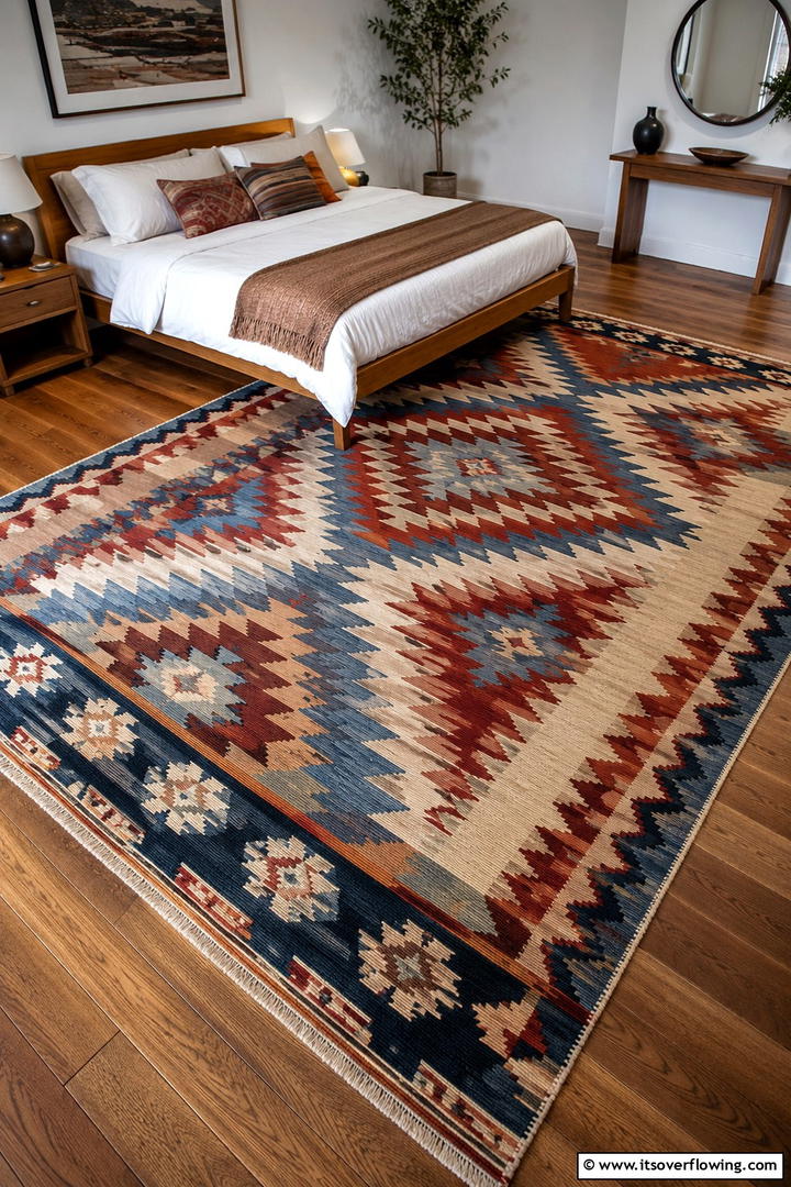 Handwoven Rug Comfort - 30 Rustic Bedroom Ideas to Create a Warm and Inviting Space