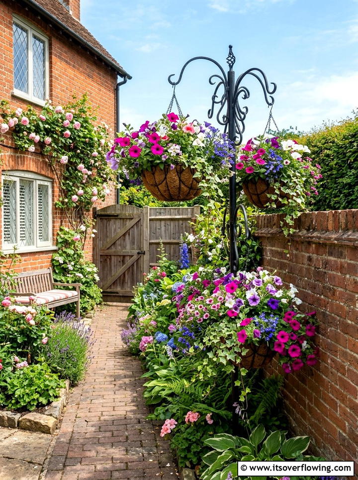 Hanging Basket Display - 25 garden decor ideas for side yards