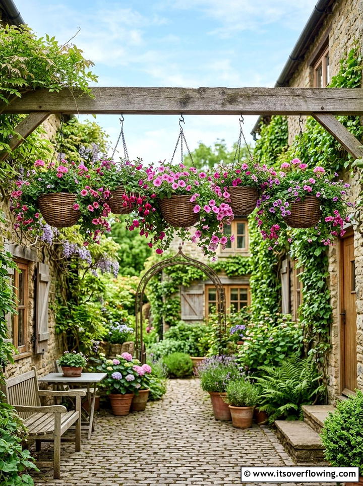 Hanging Basket Display - 25 garden ideas for courtyards