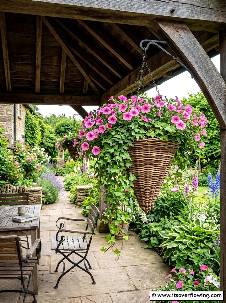 Hanging Basket Display - 25 garden ideas for tiny patios