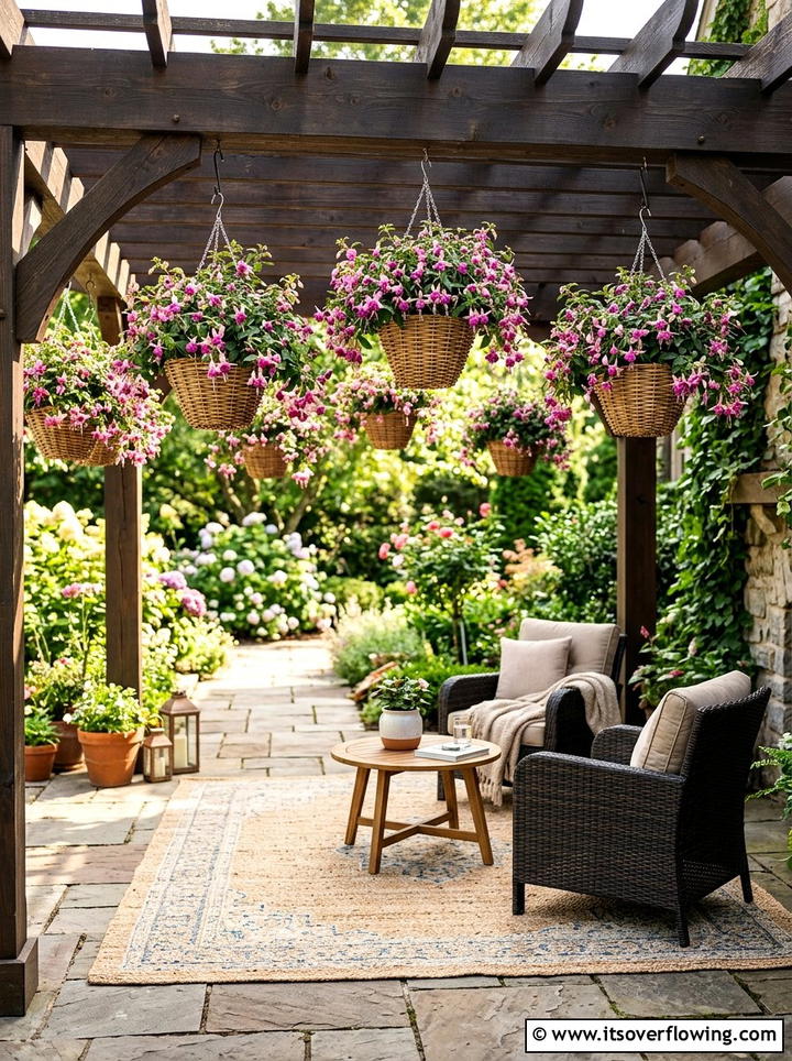 Hanging Basket Patio - 25 backyard ideas with container garden