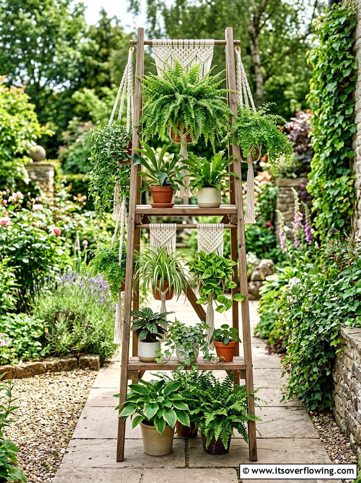 Hanging Basket Plant Ladder - 25 garden decor ideas with ladder plant stands