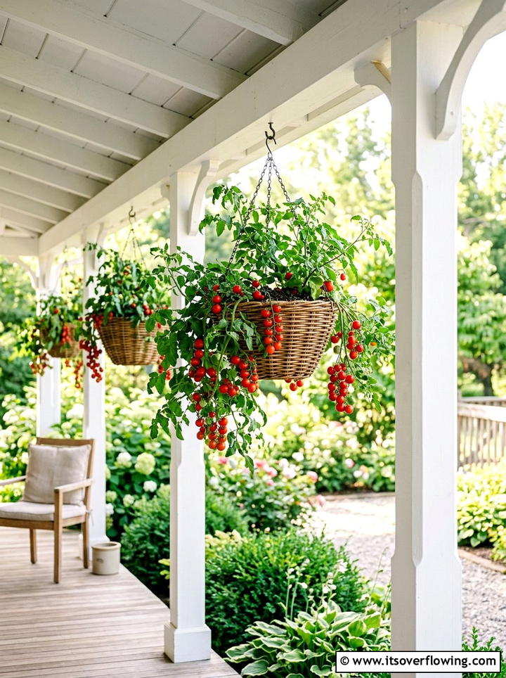 Hanging Basket Tomatoes - 25 front porch ideas with edible plants