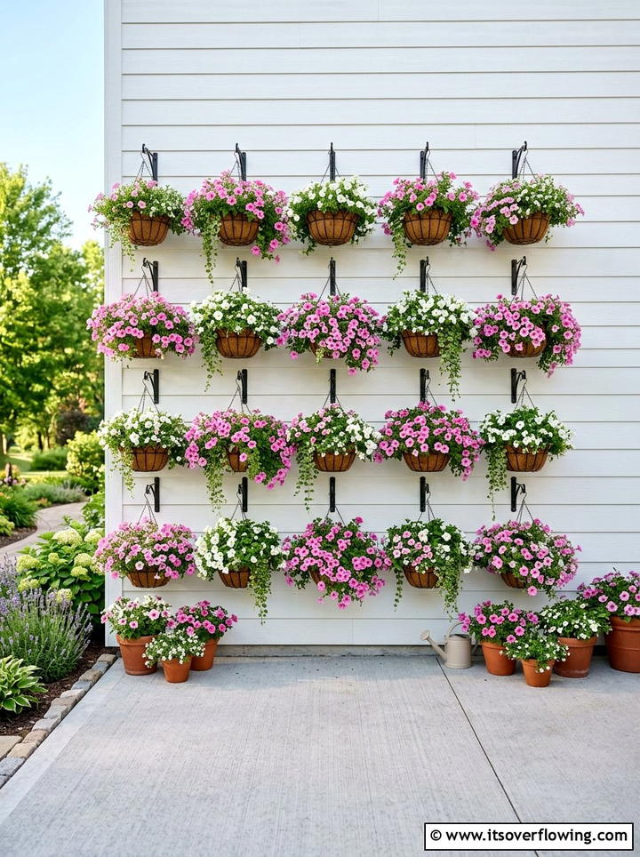 Hanging Basket Wall - 25 backyard decorating ideas with wall decor