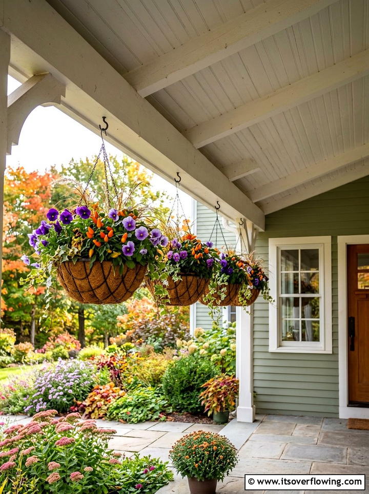 Hanging Baskets With Fall Flowers - 25 front porch ideas with fall decor