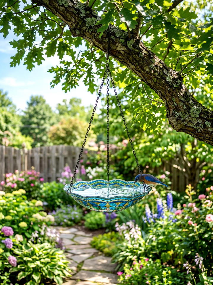 Hanging Bird Bath - 25 backyard decorating ideas with bird baths