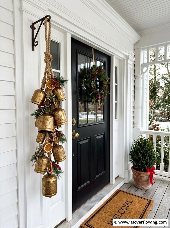 Hanging Brass Bells - 25 front porch decor ideas for winter