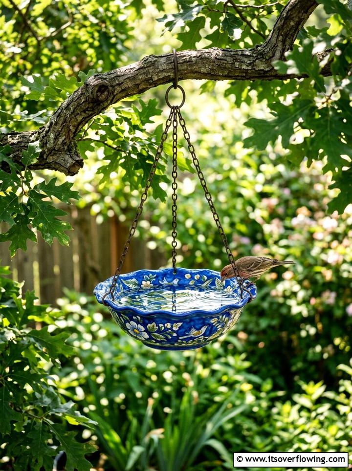 Hanging Ceramic Bird Bath - 25 garden ideas with bird baths