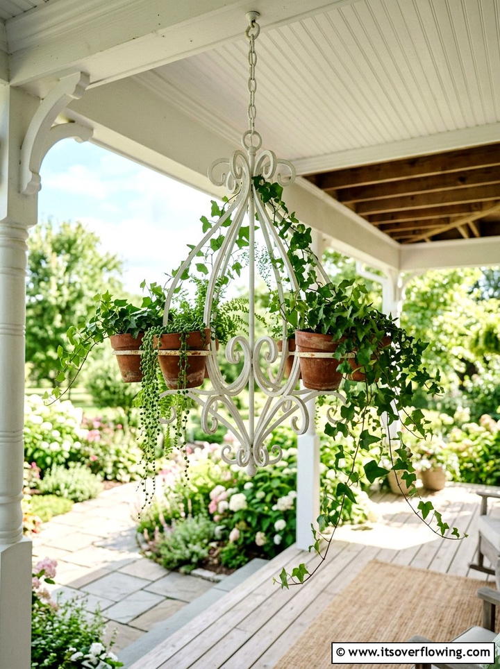 Hanging Chandelier Planter - 25 upcycled garden ideas for front yards