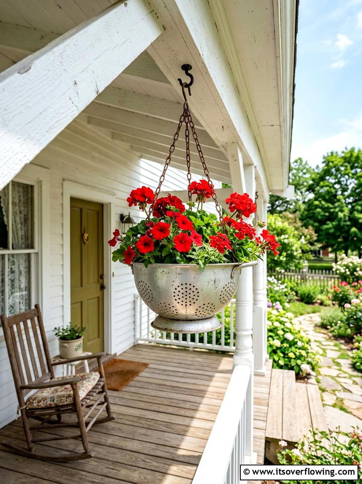 Hanging Colander Planter - 25 cheap garden ideas