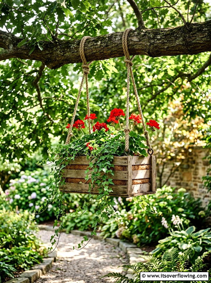 Hanging Crate Basket - 25 upcycled garden ideas with old crates