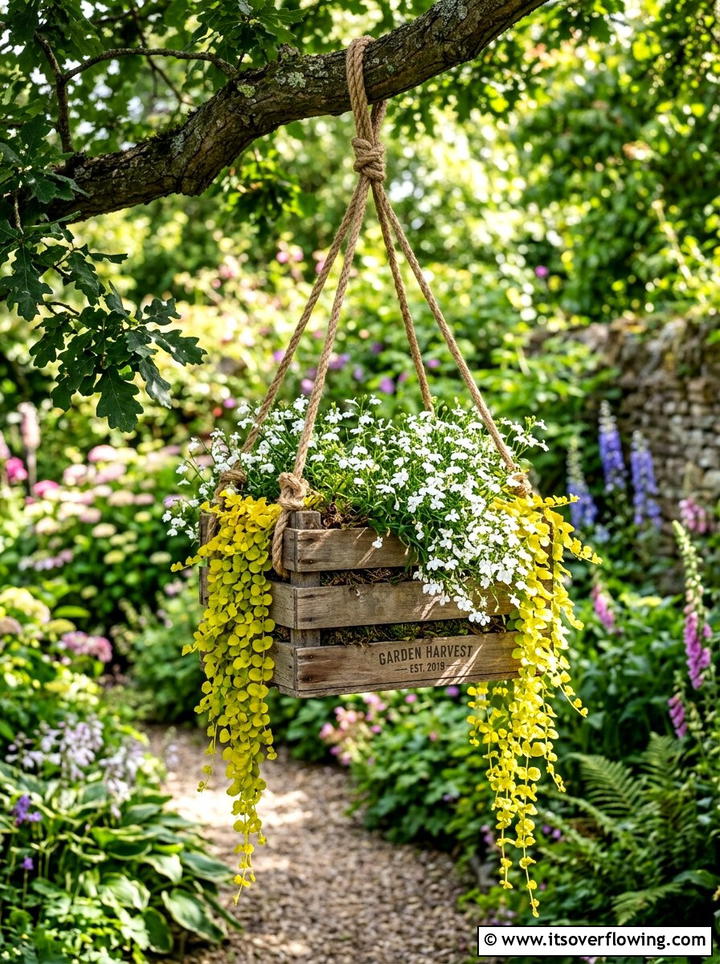 Hanging Crate Planter - 25 garden decor ideas with crates