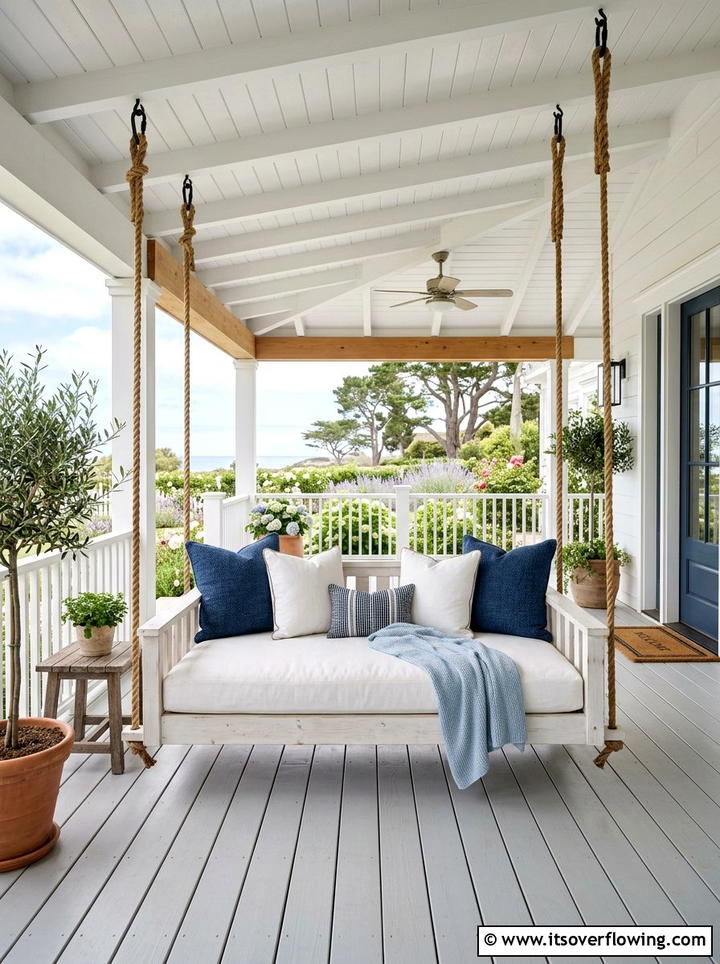 Hanging Daybed Swing - 25 front porch ideas with coastal style