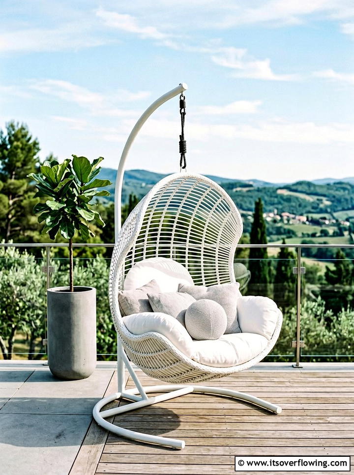 Hanging Egg Chair - 25 backyard decorating ideas with pillows