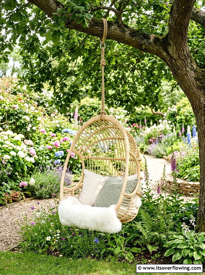 Hanging Egg Chair - 25 garden decor ideas with boho accents