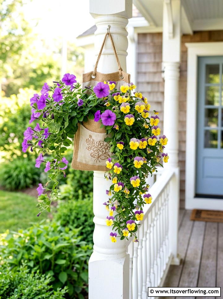 Hanging Fabric Flower Pocket - 25 creative garden ideas with pocket planters