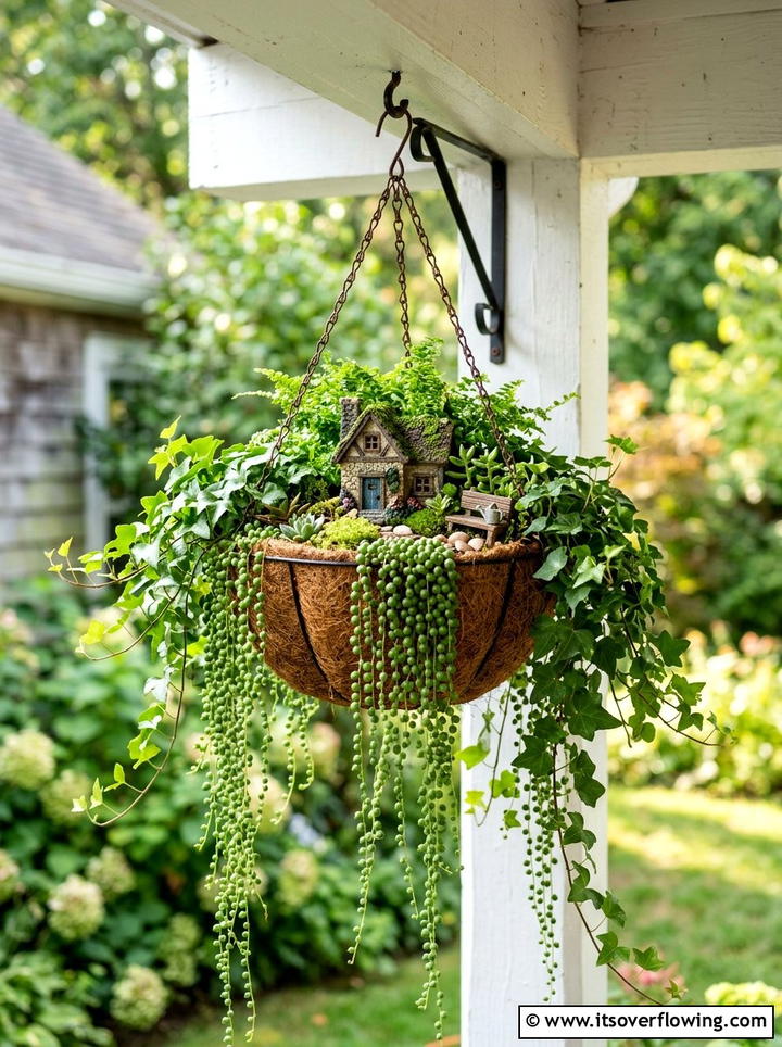 Hanging Fairy Garden Basket - 25 garden ideas with fairy gardens