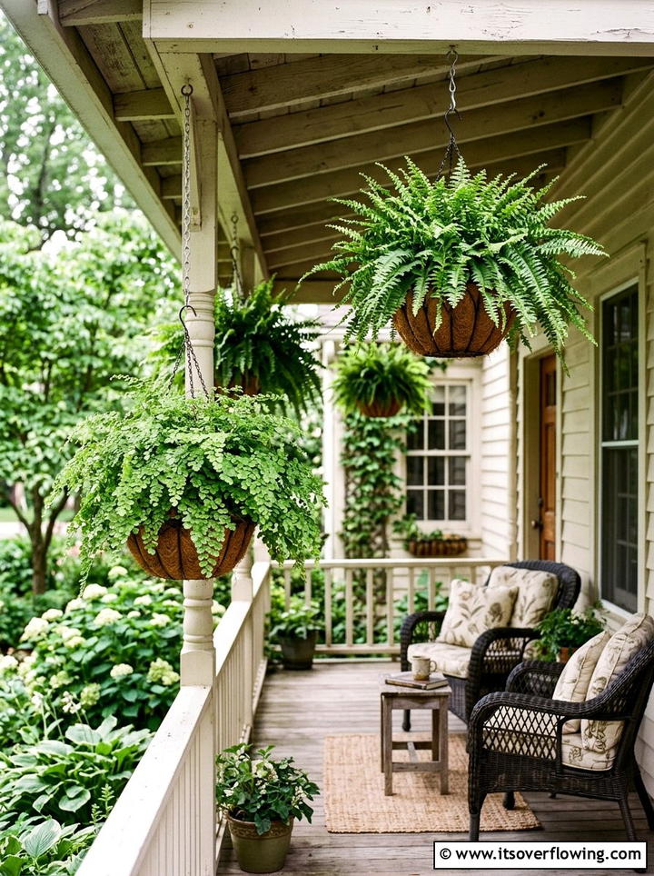 Hanging Fern Basket - 25 front porch ideas with real plants