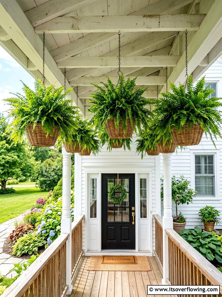 Hanging Fern Basket - 25 front porch ideas with boho style