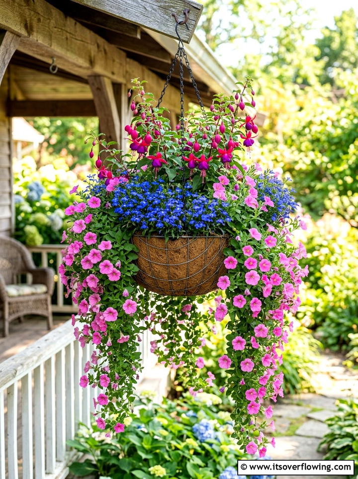 Hanging Flower Basket - 25 small garden ideas with layered plants
