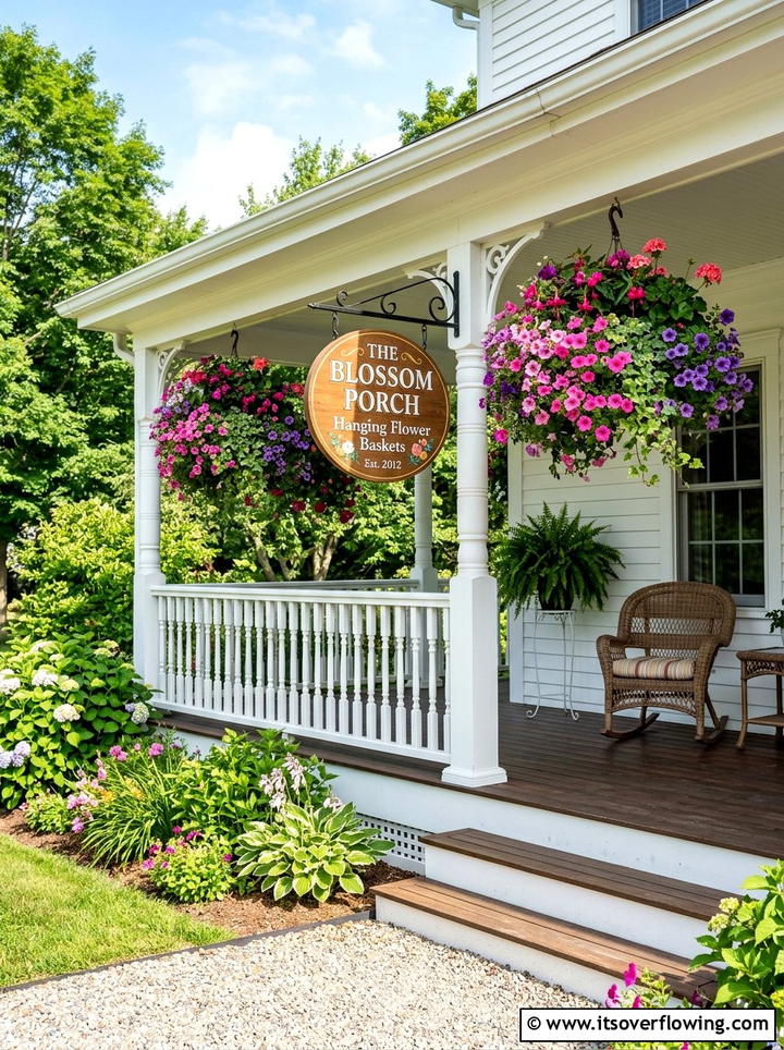 Hanging Flower Basket Sign - 25 backyard decorating ideas with signs
