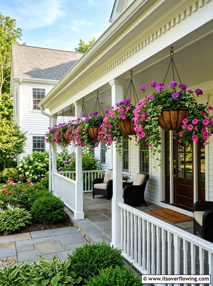 Hanging Flower Baskets - 25 front porch ideas with summer decor