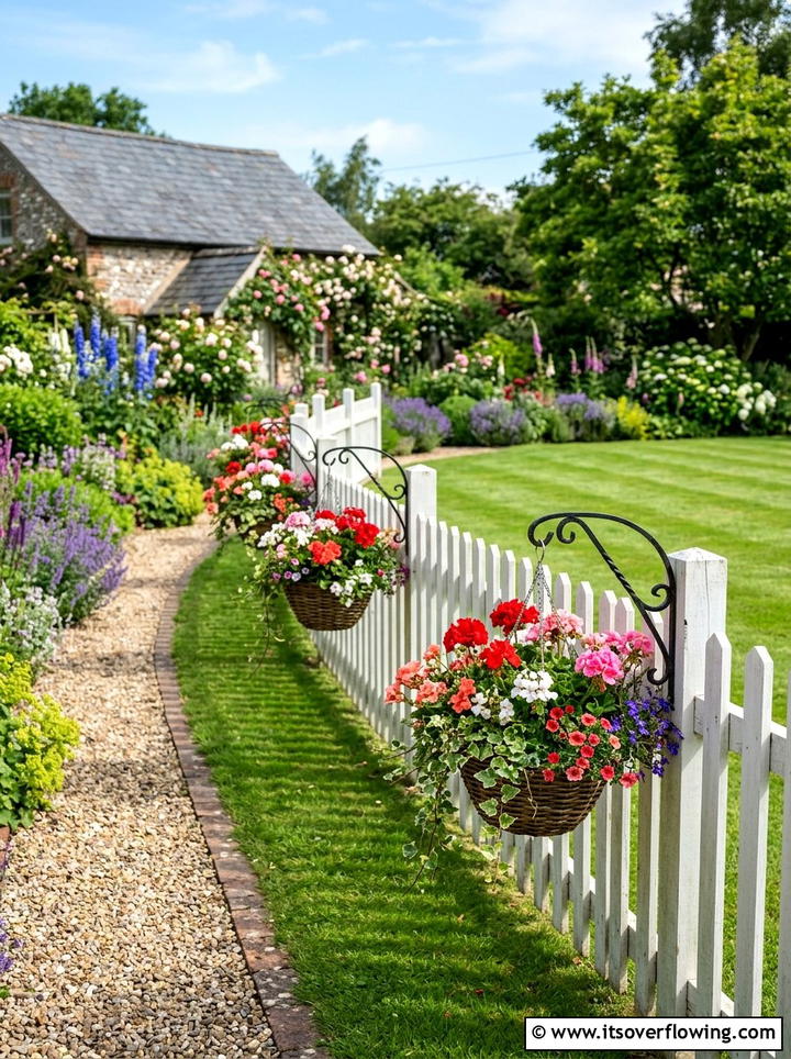 Hanging Flower Baskets - 25 garden decor ideas with fence decorations