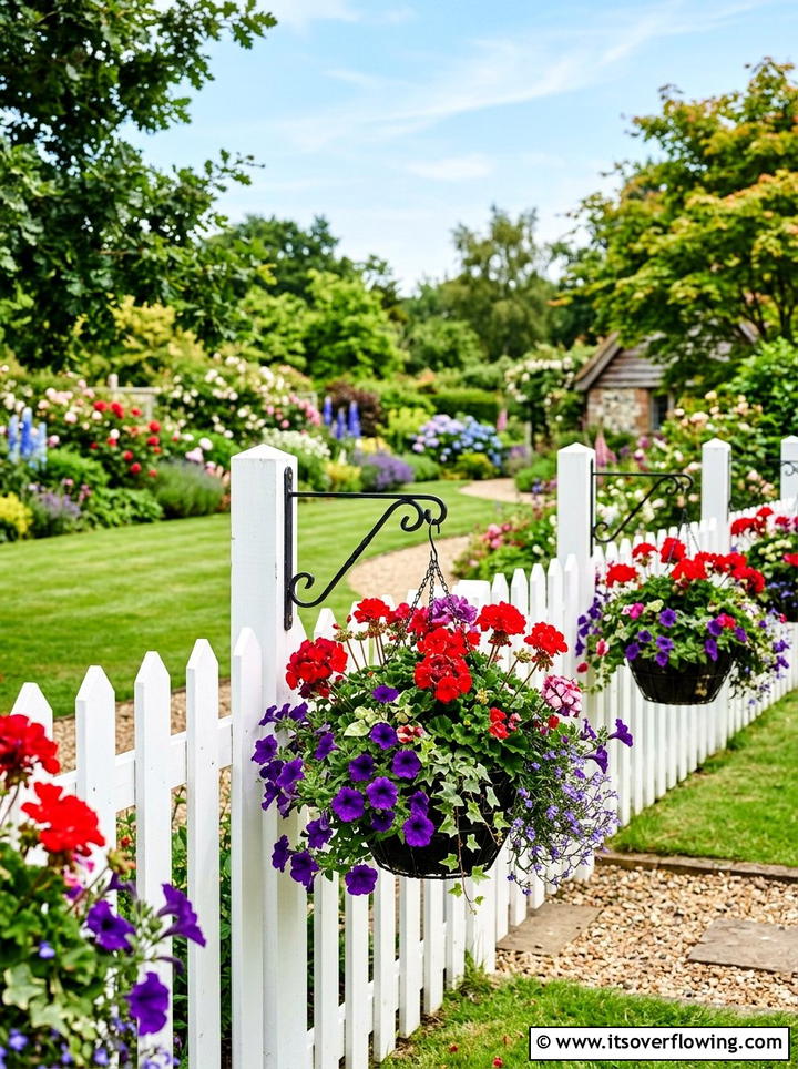 Hanging Flower Baskets - 25 garden ideas with fence decor