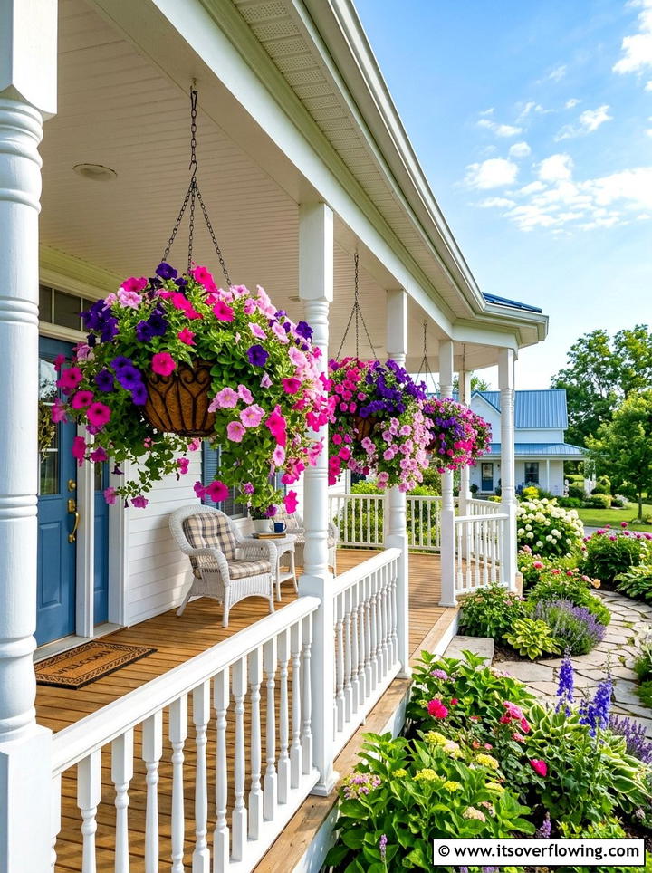 Hanging Flower Baskets - 25 front porch decor ideas for spring