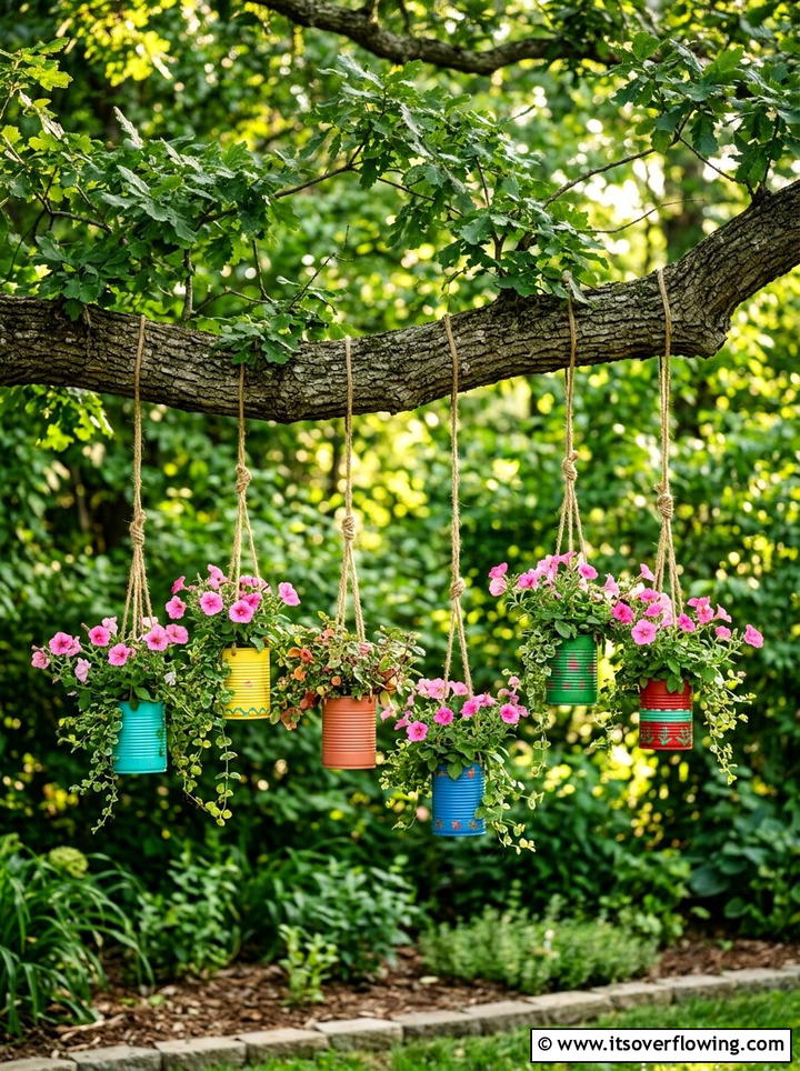 Hanging Flower Pots - 25 upcycled garden ideas with tin cans
