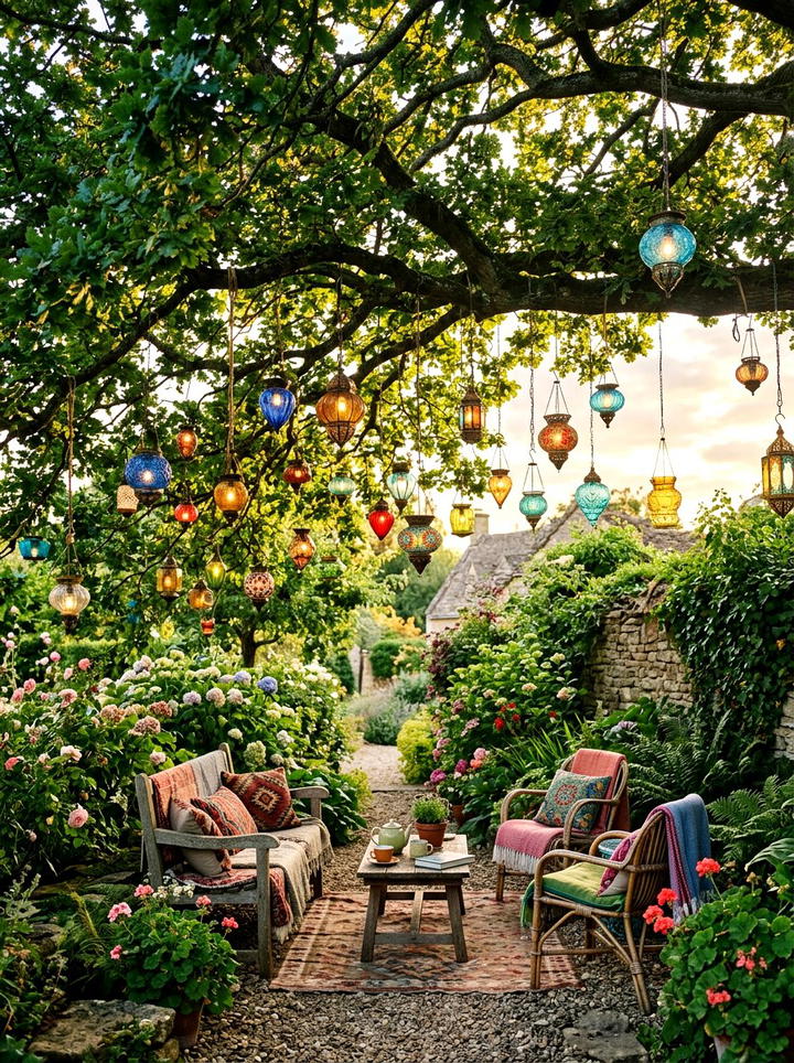 Hanging Glass Lanterns - 25 backyard decorating ideas with boho accents