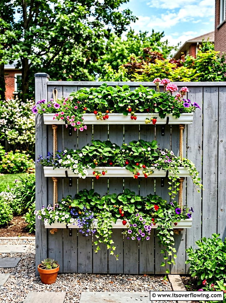 Hanging Gutter Flower Box - 25 upcycled garden ideas with flower boxes