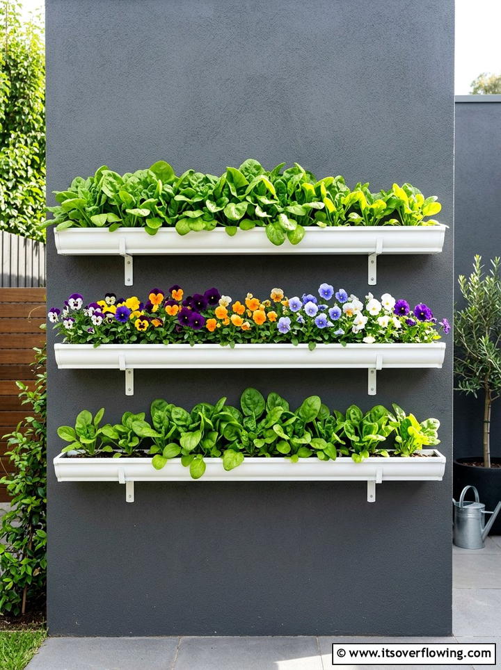 Hanging Gutter Garden - 25 small garden ideas with vertical planters