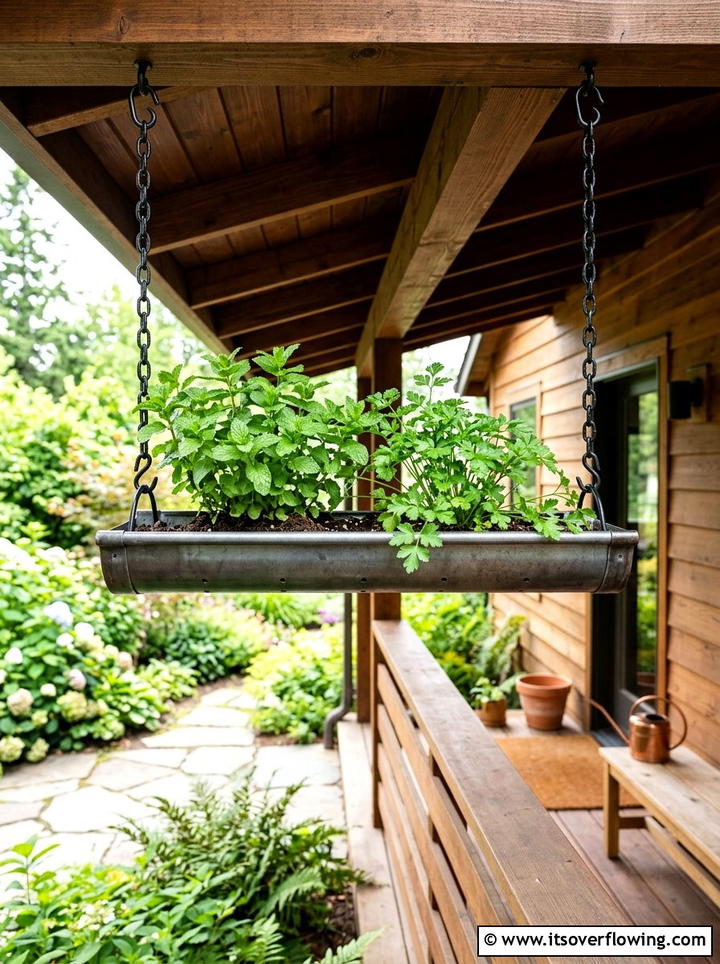 Hanging Gutter Herb Garden - 25 recycled garden ideas with gutter garden
