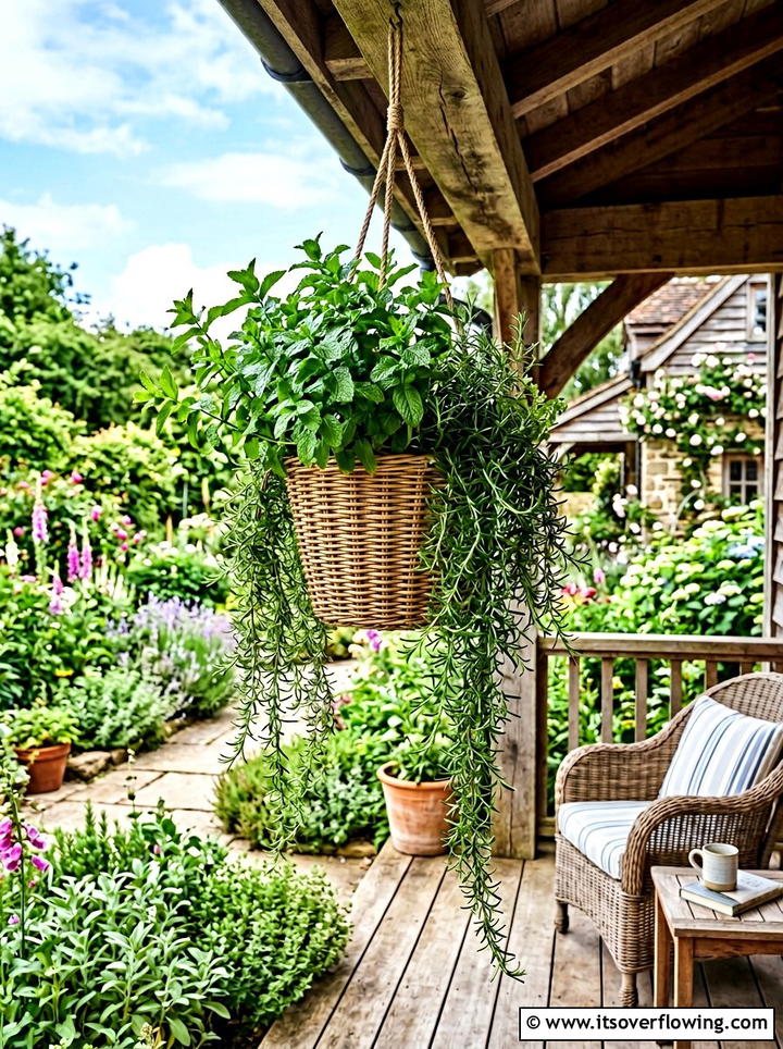 Hanging Herb Basket - 25 garden ideas with herbs