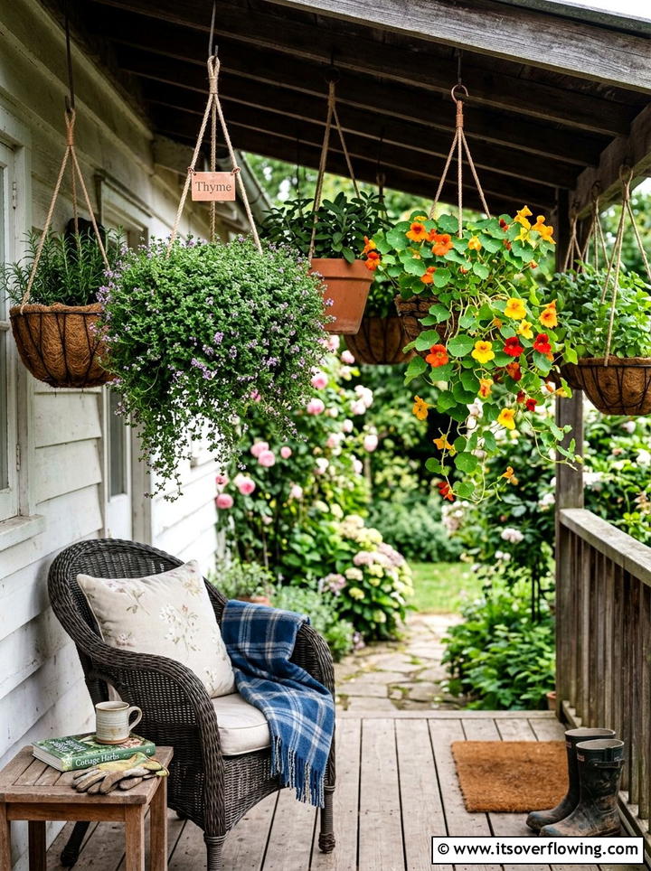 Hanging Herb Basket - 25 small garden ideas with herbs