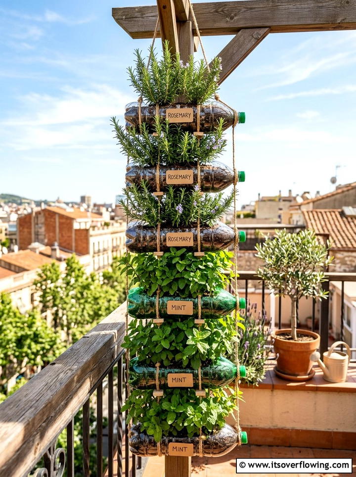 Hanging Herb Garden - 25 recycled garden ideas with plastic bottles