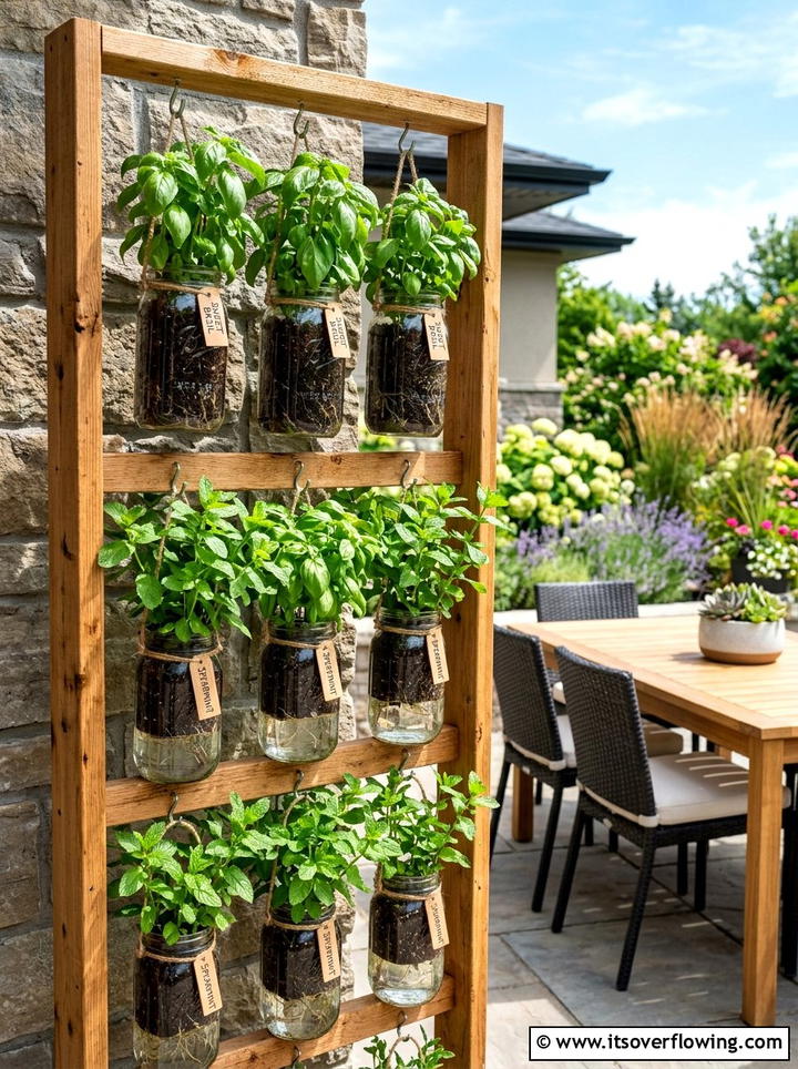 Hanging Herb Garden Jars - 25 garden decor ideas with hanging jars
