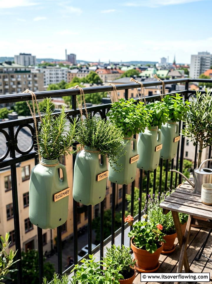 Hanging Herb Garden - 25 recycled garden ideas with milk jugs