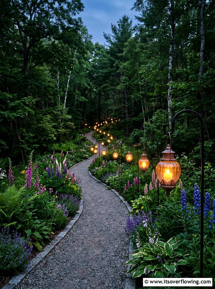 Hanging Lanterns Along Paths - 25 backyard decorating ideas with pathway lights