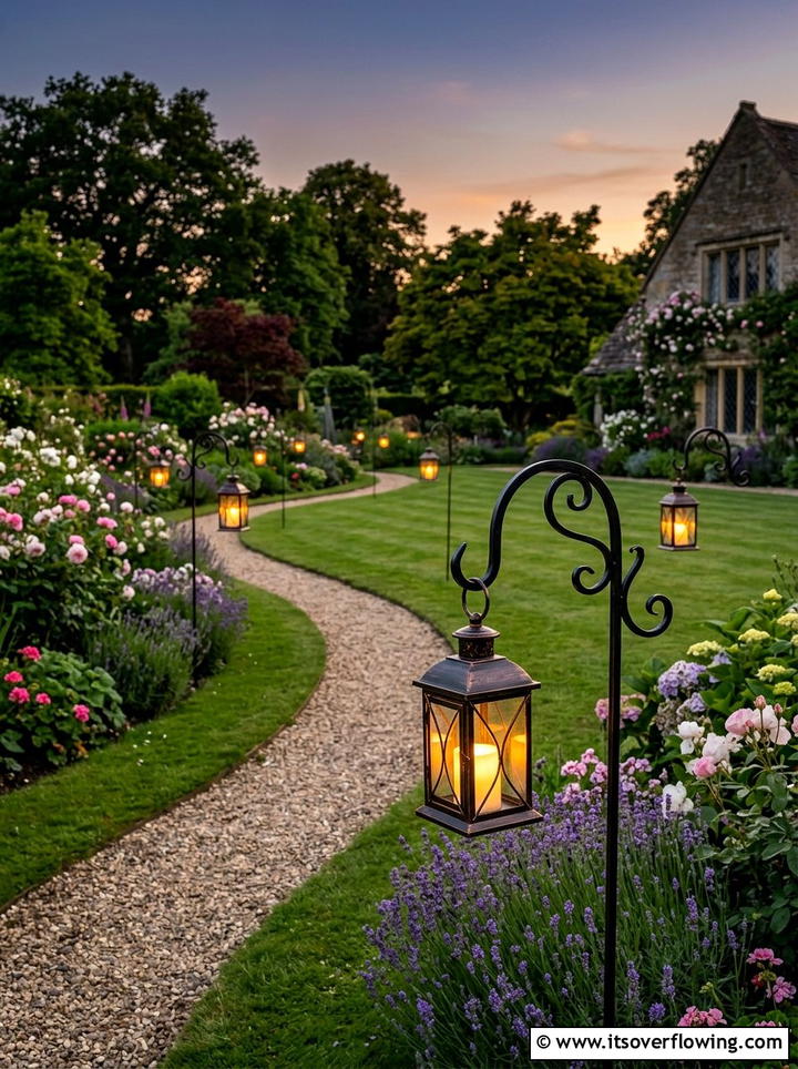 Hanging Lanterns From Shepherd Hooks - 25 backyard decorating ideas with lanterns
