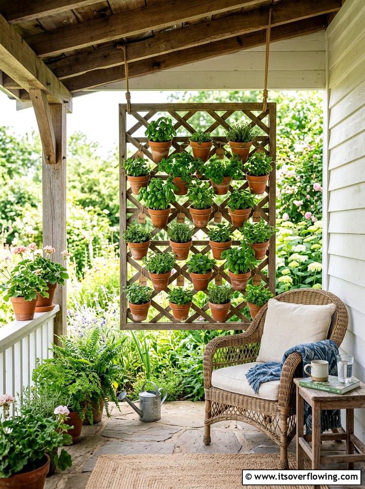 Hanging Lattice Herb Garden - 25 front porch ideas with lattice panels