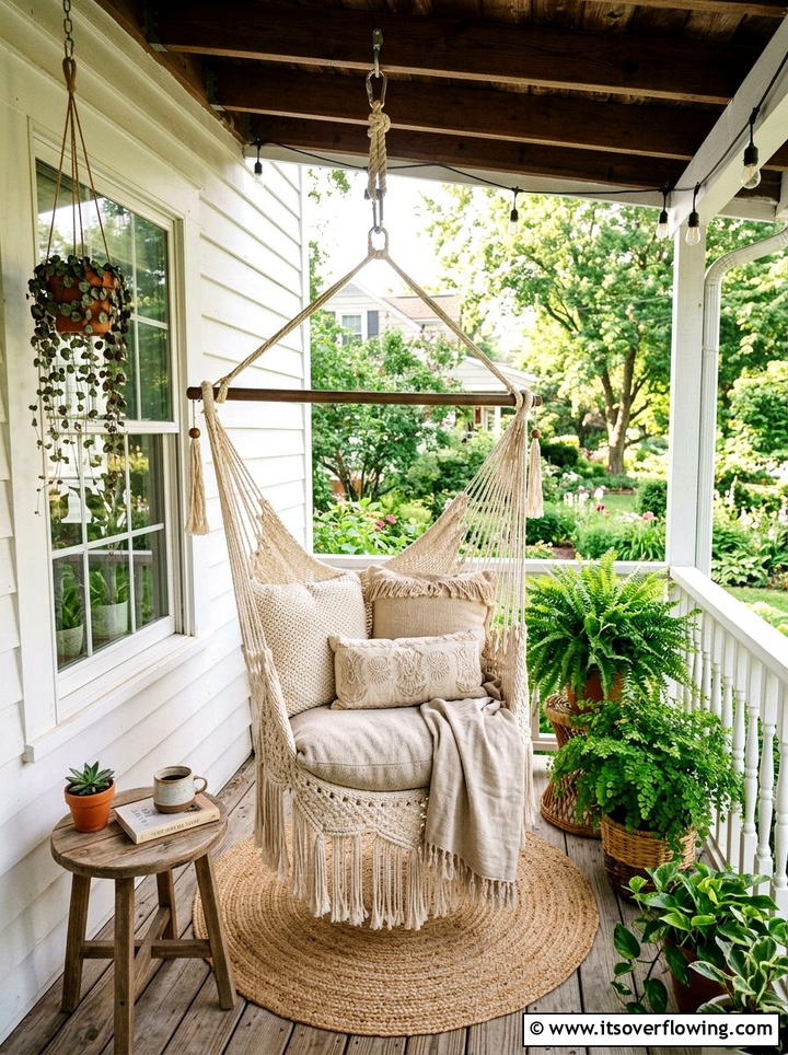 Hanging Macrame Chair - 25 front porch ideas with boho style