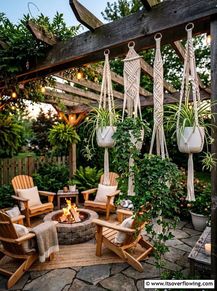 Hanging Macrame Plant Display - 25 backyard ideas with vertical garden