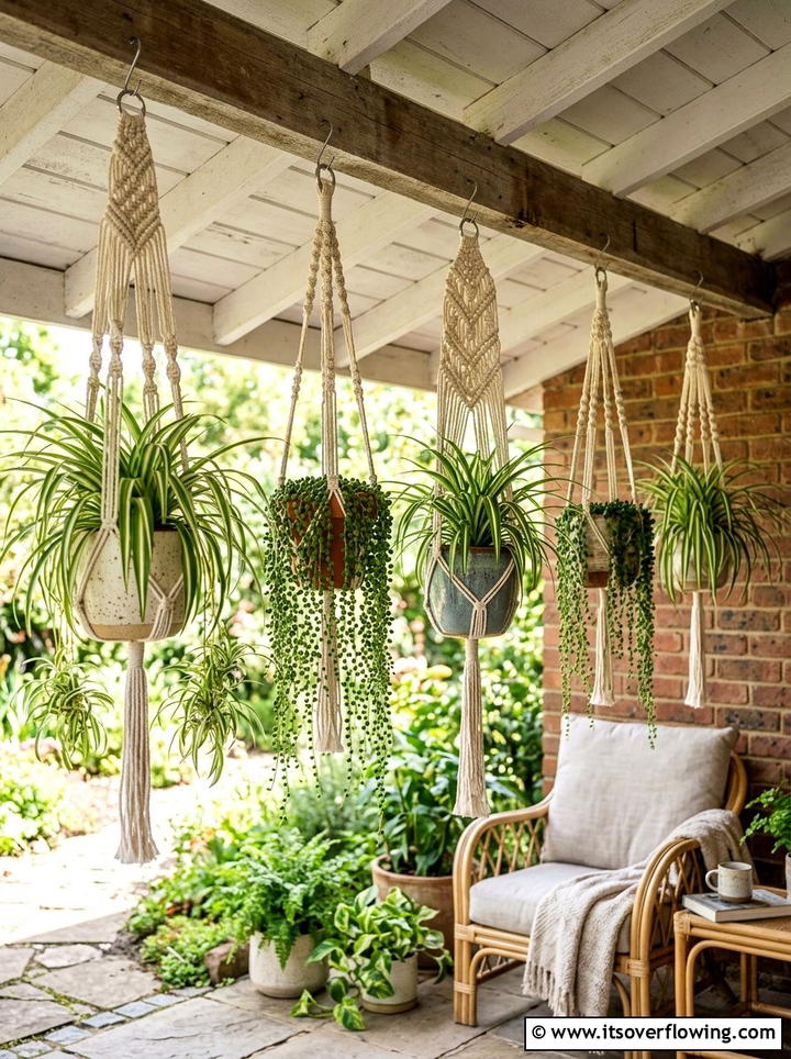 Hanging Macrame Planters - 25 small garden ideas with vertical planters