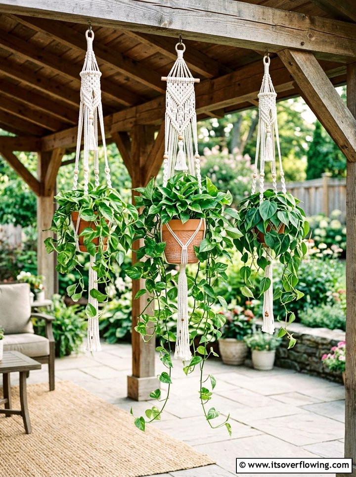 Hanging Macrame Pot Station - 25 cheap garden ideas with simple planters