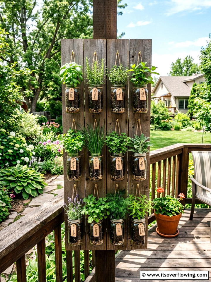 Hanging Mason Jar Garden - 25 upcycled garden ideas