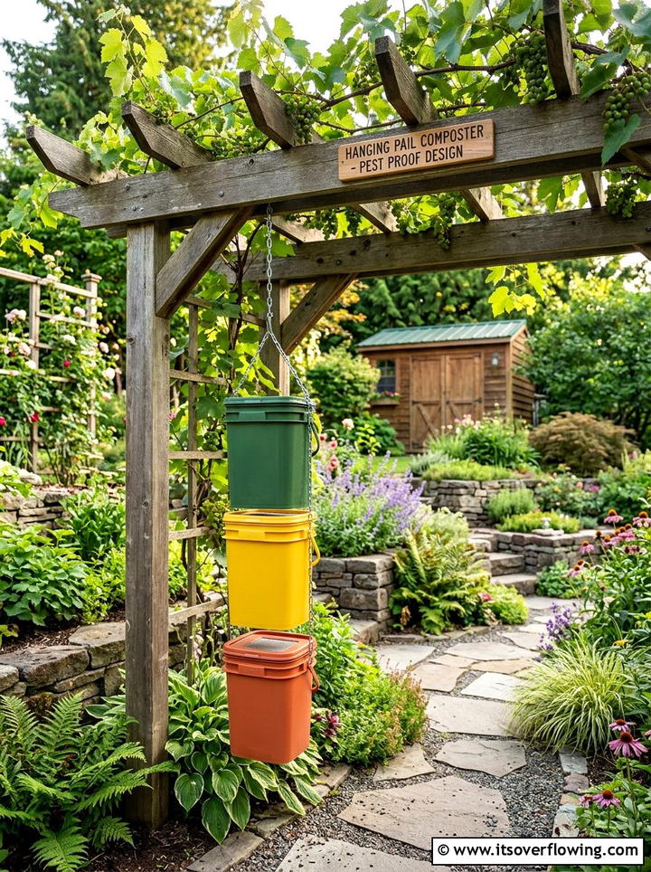 Hanging Pail Composter - 25 upcycled garden ideas with compost bins